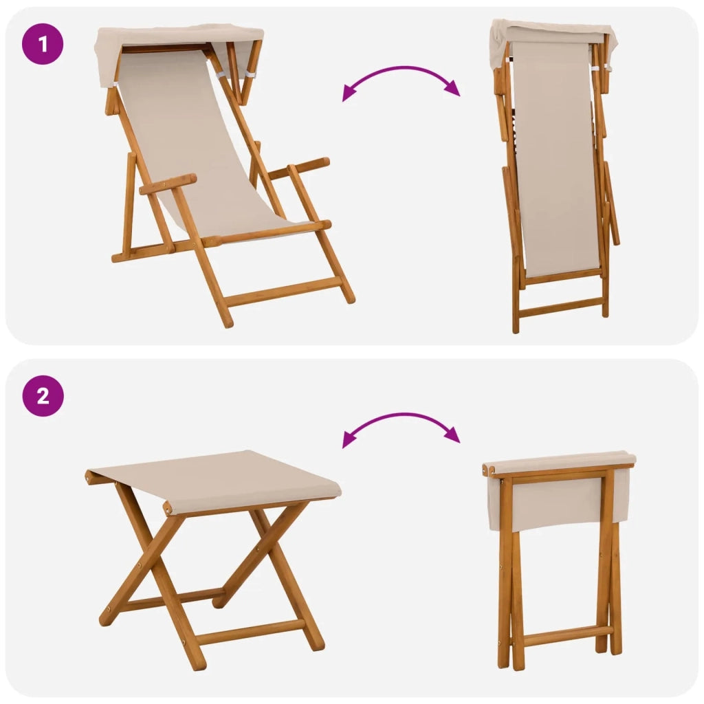 Lettino 4 pcs 3 Posizione Legno di Eucalipto Massello Beige 3407803