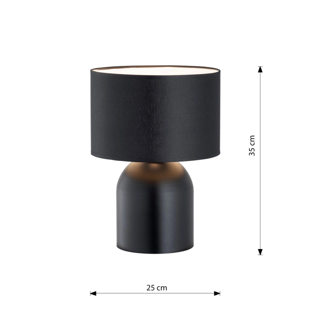Lampada da tavolo nera, paralume bianco interno E27 15W