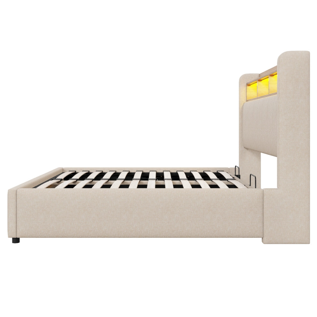 letto imbottito lino beige 140 x 200 cm