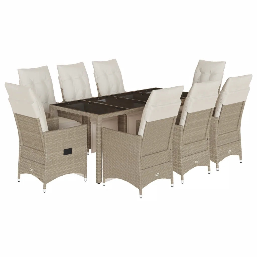 Set da Bistrò da Giardino 9 pz con Cuscini Beige in Polyrattan