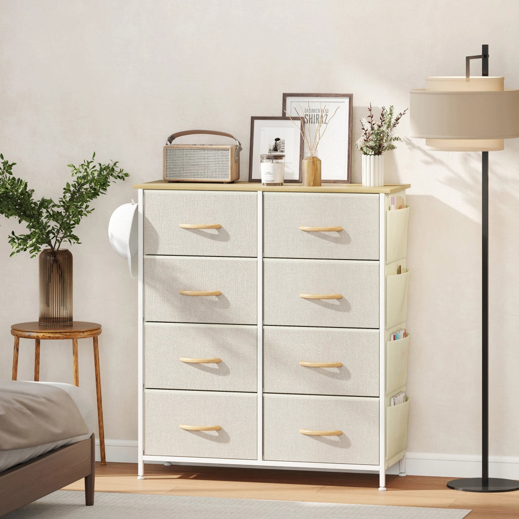 Cassettiera con 8 Cassetti in Tessuto ¨C Xylo ¨C Beige con Struttura in Metallo