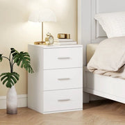 Comodino Notturno - MDF - Bianco - 3 Cassetti - Camera da Letto