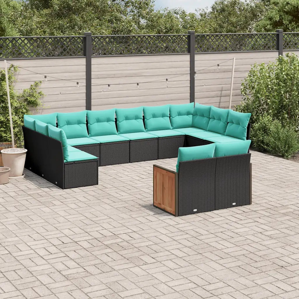 Set Divani da Giardino 12 pz con Cuscini Nero in Polyrattan 3228122