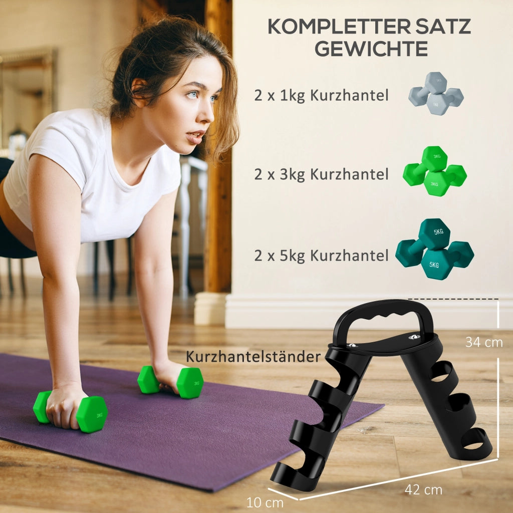 Set Manubri con Supporto ¨C Xylo ¨C 6 Pezzi 2x1kg 2x3kg 2x5kg