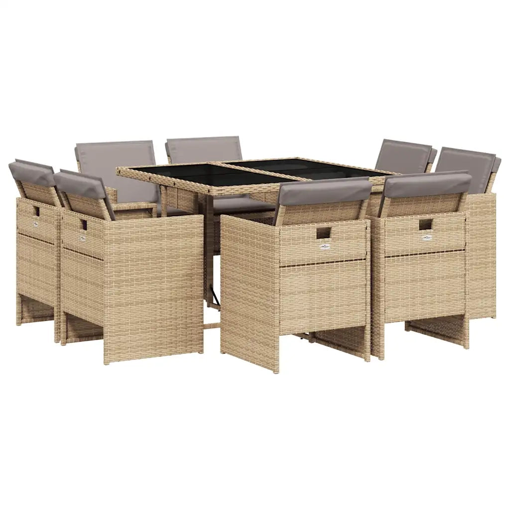 Set Pranzo da Giardino 9 pz con Cuscini Beige Misto Polyrattan 3210660
