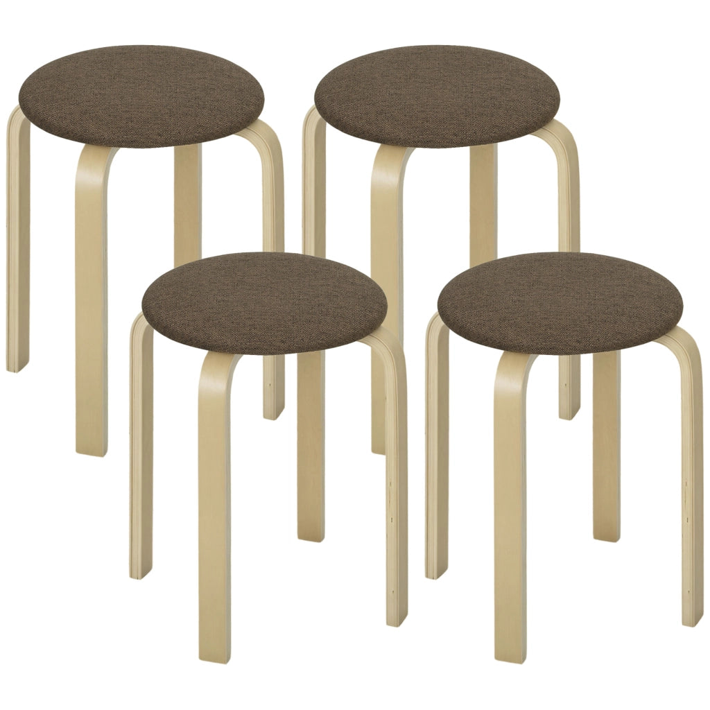 Pouf Imbottito Set 4 Pezzi ¨C Xylo ¨C Impilabile Legno Marrone