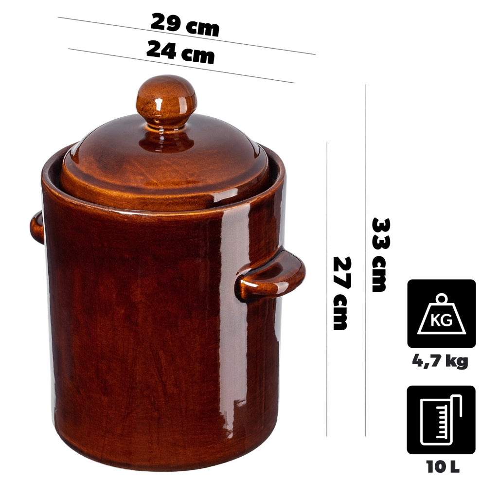 Vaso KADAX a forma di barile per sottaceti con collarino, 10 litri, in gres per cavoli e cetrioli.