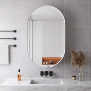 Armadietto Specchio Ovale da Bagno con Ripiani Regolabili ¨C MINIMAL ¨C Bianco