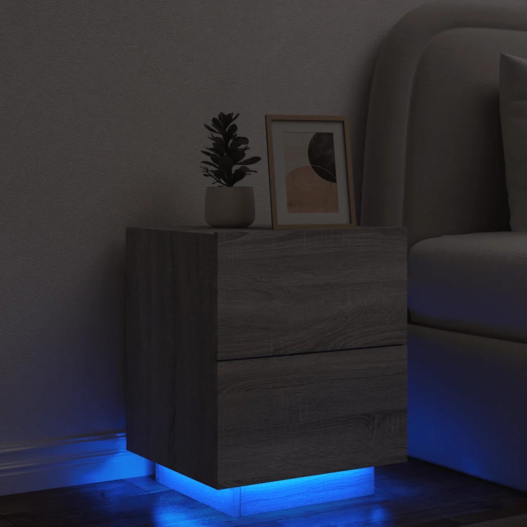 Comodino con Luci LED Grigio Sonoma in Legno Multistrato 836745