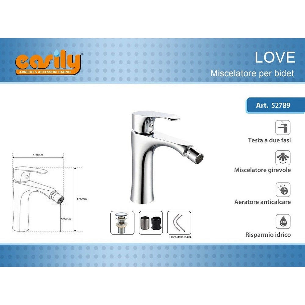 Trade Shop - Rubinetto Bidet Miscelatore Monocomando Design Moderno Cromato Classic Love52789 -