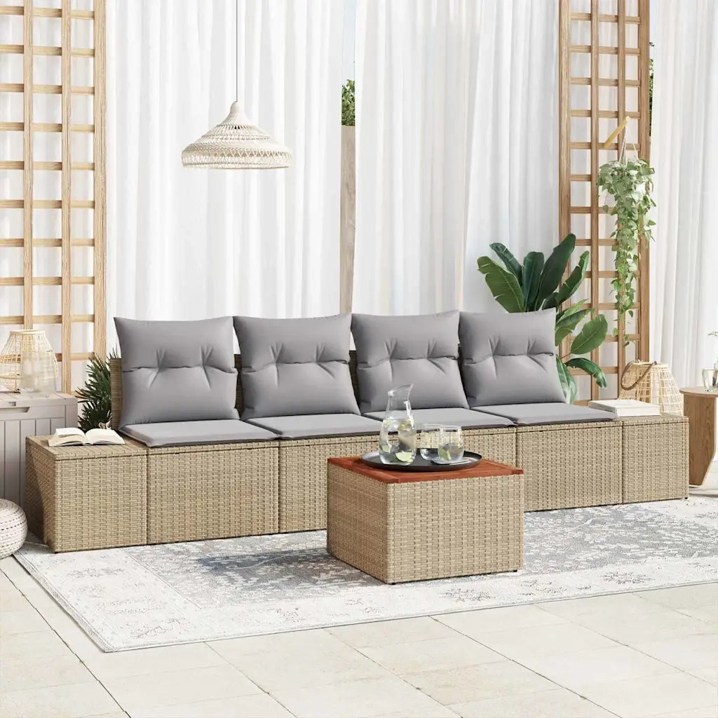 Set Divano da Giardino 5 pcs Beige e Grigio Chiaro polyrattan 3356558