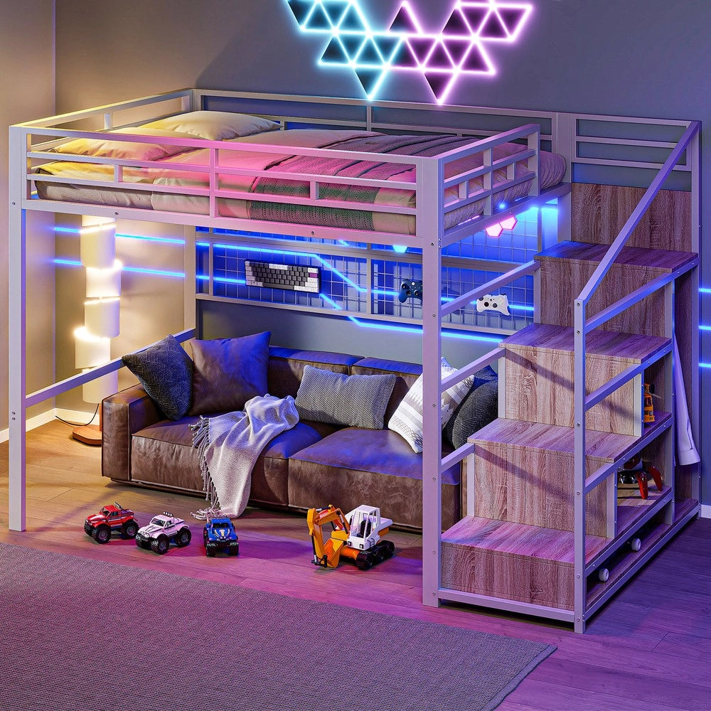Letto a Soppalco con LED e Armadio ¨C MINIMAL ¨C Bianco 140x200