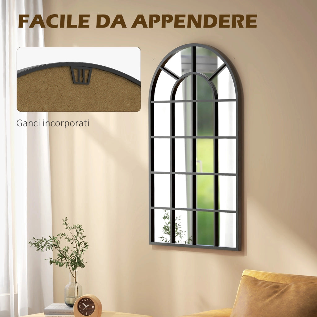 Specchio ad Arco con Montaggio a Parete ¨C Minimal ¨C Vetro, Metallo, Nero, 62x110x2.5 cm