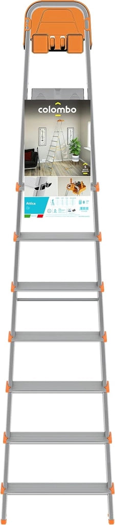 Scala a 8 gradini in Alluminio con portaoggetti per la casa e i professionisti MOD.ATTICA COLOMBO