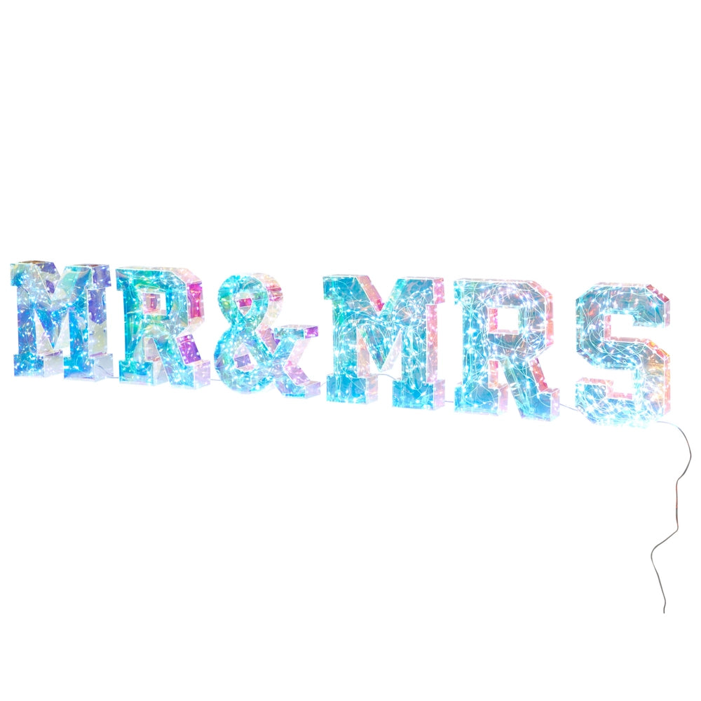 6 pezzi LED Decorazione Multicolore Iridescente Lettera Luci Mr&Mrs Segnali luminosi USB in polvere