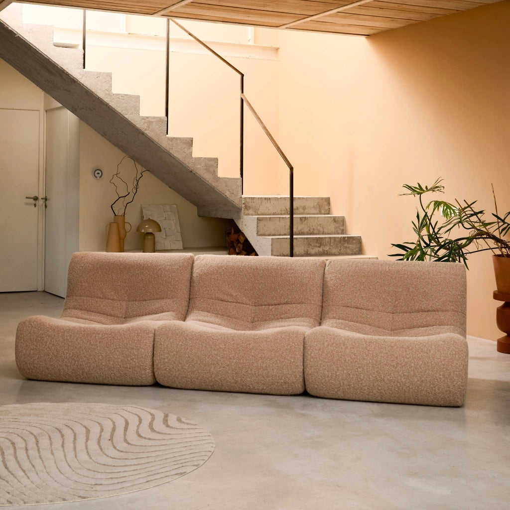 Divano modulare tessuto effetto alpaca, 3 posti, beige