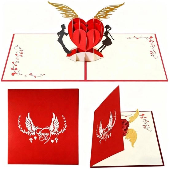 Carta 3D di Pop-up - Disegno Lussuoso - Carta Piana - Giorno delle Nozze/Jubileo - Motivo Romantico - Fatto a Mano - Materiale Sostenibile