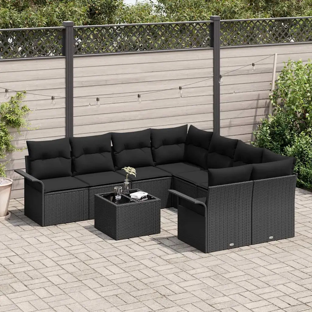 Set Divano da Giardino 9 pcs Nero Poly Rattan 3345303