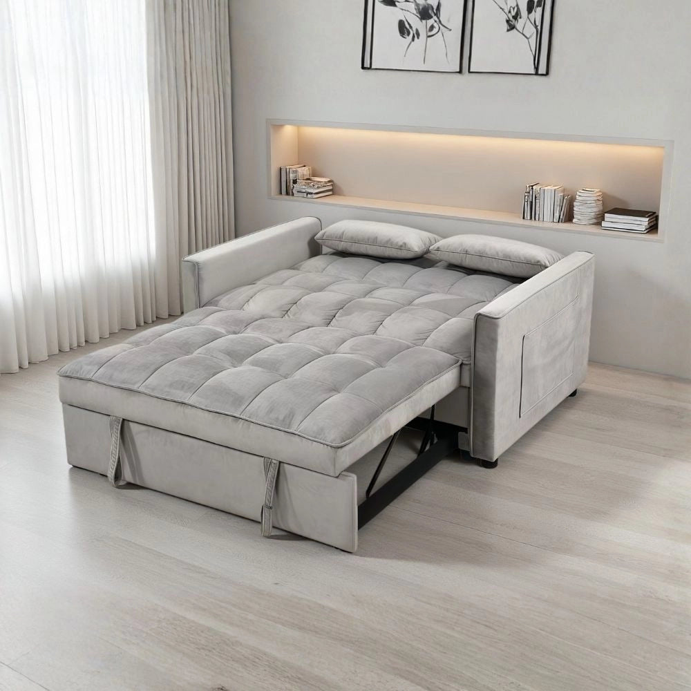Divano 2 posti con letto estraibile grigio chiaro 135x88x80H Eiri