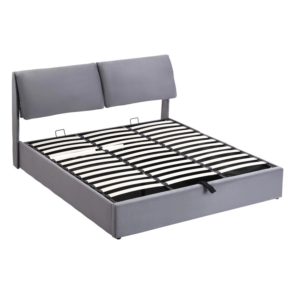 Letto Contenitore Imbottito con Testiera ¨C MINIMAL ¨C Velluto Grigio 160x200