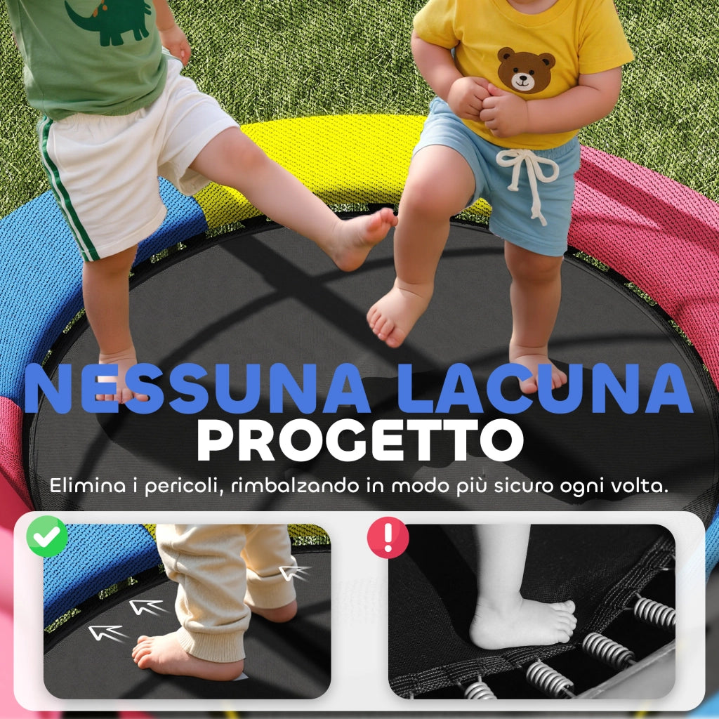 Trampolino per Bambini 3-6 Anni Ø160x190 cm con Rete di Sicurezza Senza Molle Multicolore