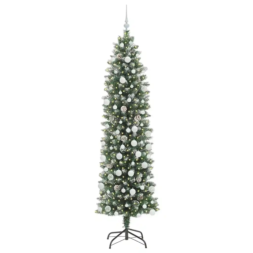 Albero di Natale | Decorazioni natalizie Artificiale Sottile Verde e Bianco 210 cm