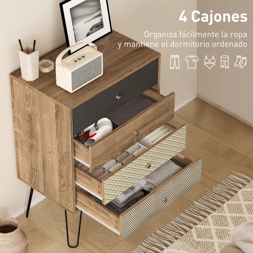 Com¨° con 4 Cassetti ¨C Zephmum ¨C Legno Multicolore 60x39x86 cm