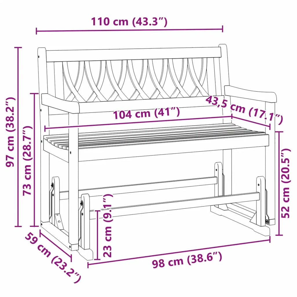 Panchina Glider da Giardino | Panca da Giardino Naturale 110 x 59 x 97 cm