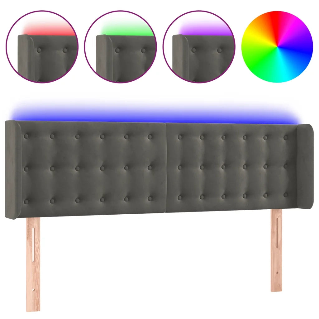 Testiera a LED-Testata con LED Grigio Scuro 147x16x78/88 cm in Velluto 708180