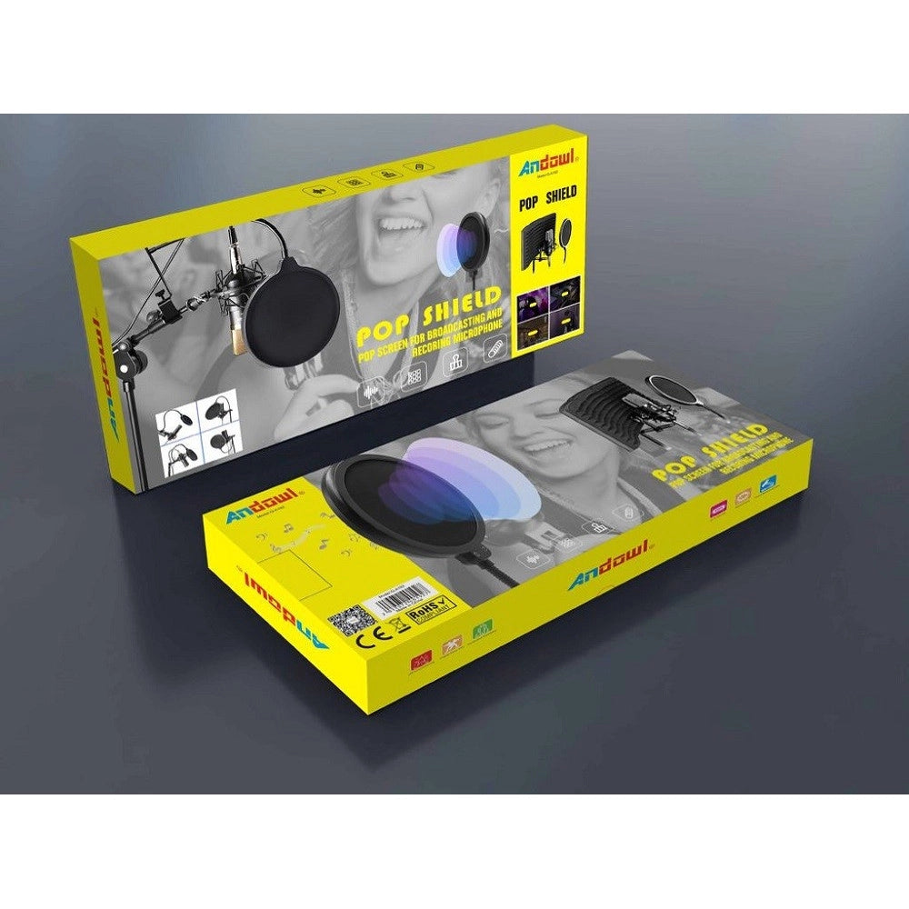 Trade Shop - Filtro Pop Per Microfono Q-a193 Pop Sheild Con Clip Di Supporto Base Flessibile -