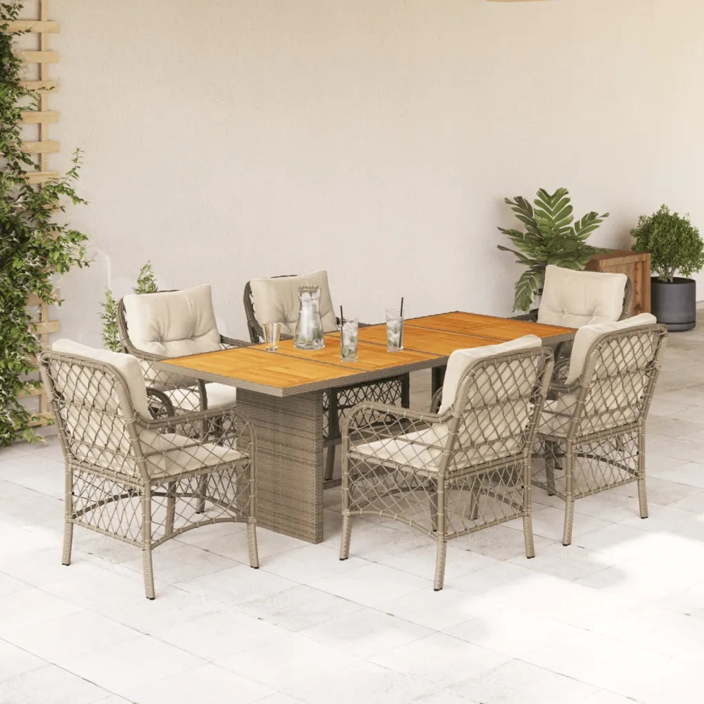Set da Pranzo da Giardino 7 pz con Cuscini Beige in Polyrattan 3212076