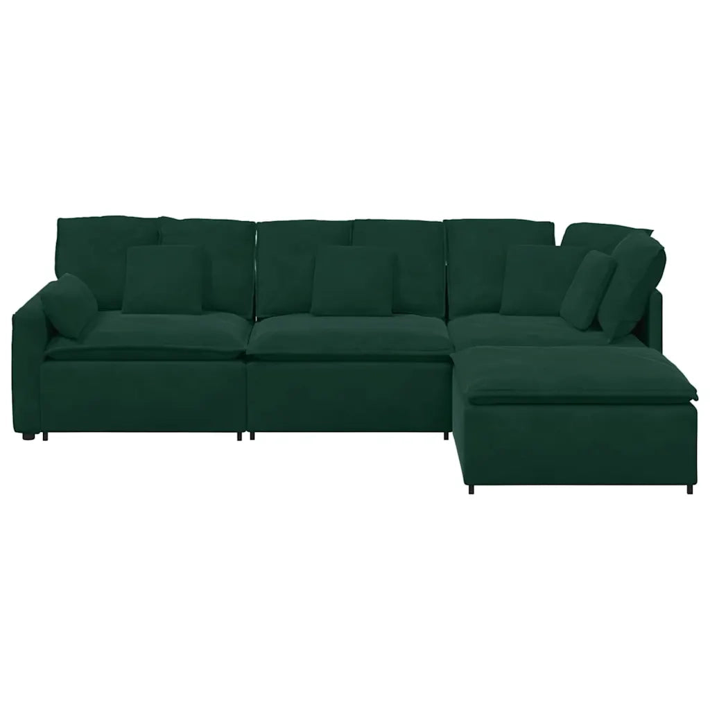 Divano Modulare con Poggiapiedi e Cuscini Velluto Verde Scuro 3321191