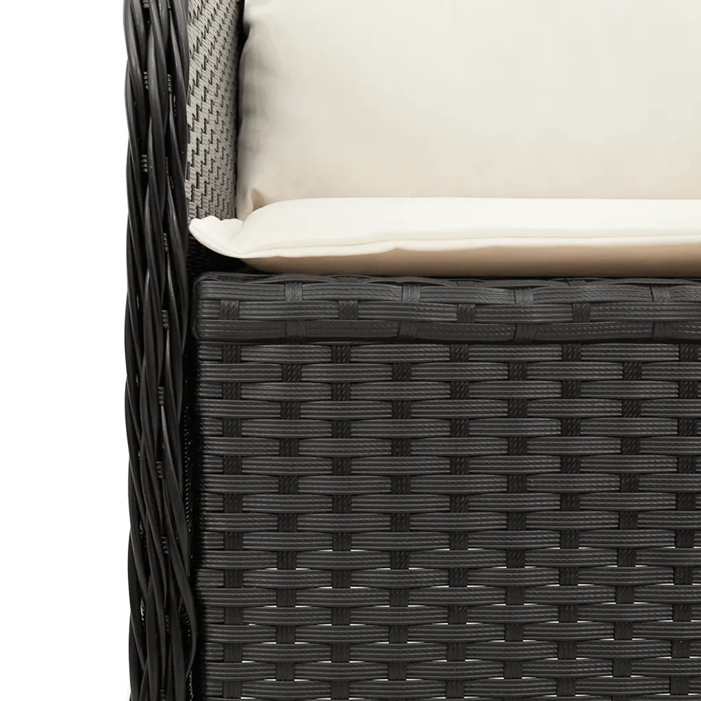 Divano Angolare da Giardino con Cuscini Nero in Polyrattan 368982