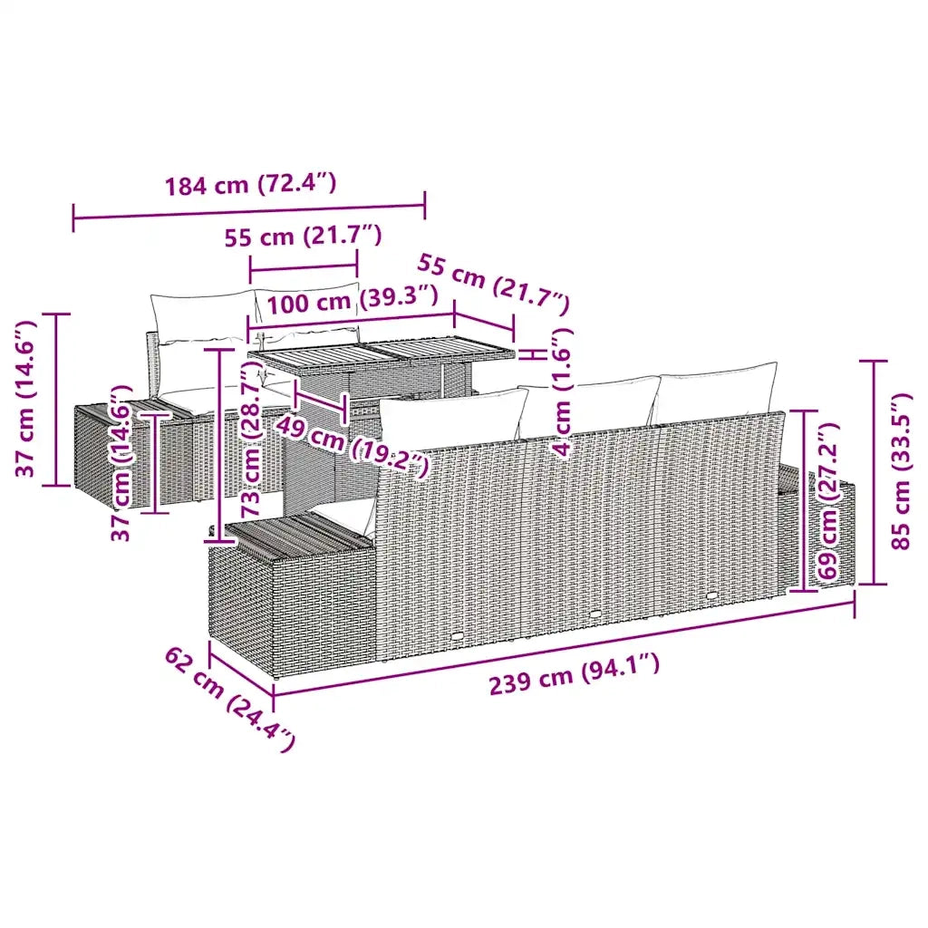 Set da Pranzo per Giardino con cuscino 6 pcs Grigio e Marrone 3349901