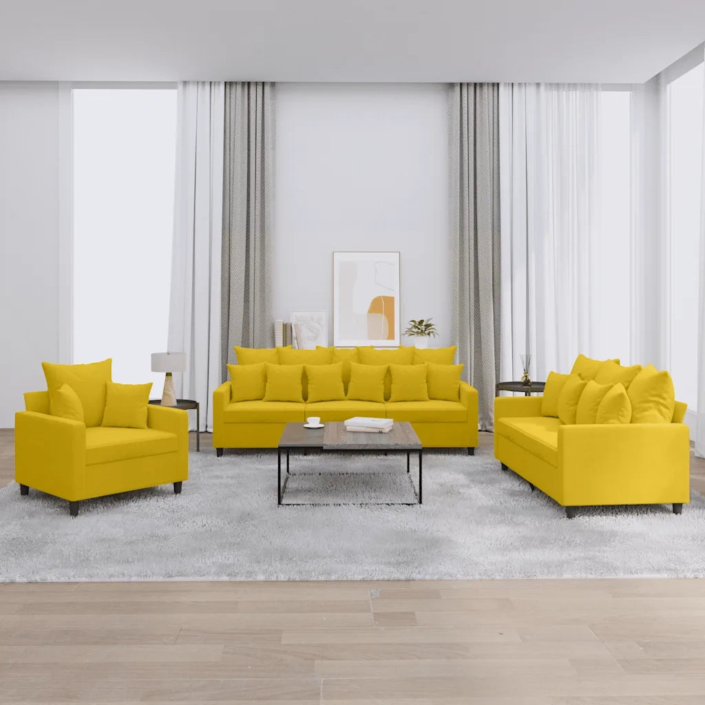 Set di Divani 3 pz con Cuscini giallo in Velluto