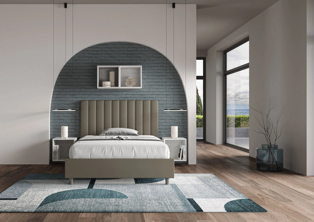 BS COM Letto una piazza e mezza con rete imbottito 120x200 similpelle cappuccino