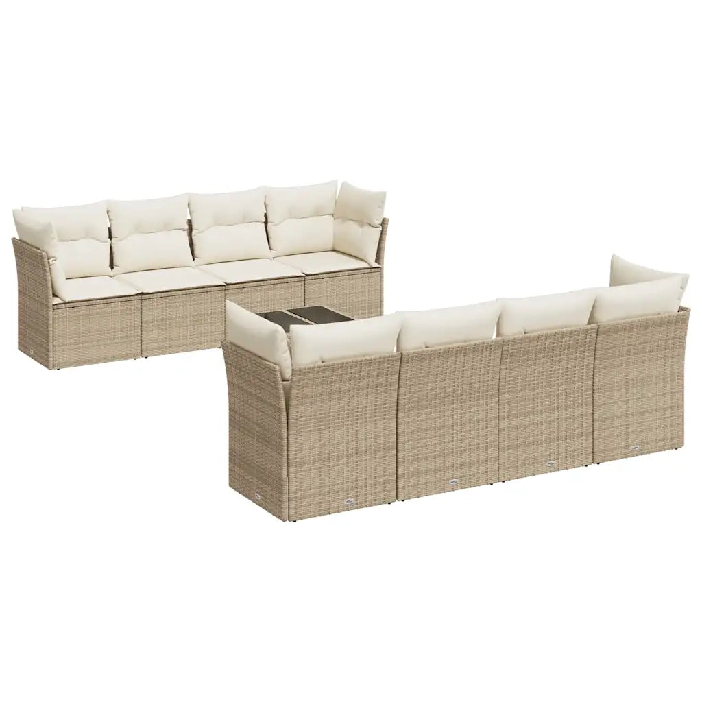 Set Divano da Giardino 9 pz con Cuscini Beige in Polyrattan 3217308