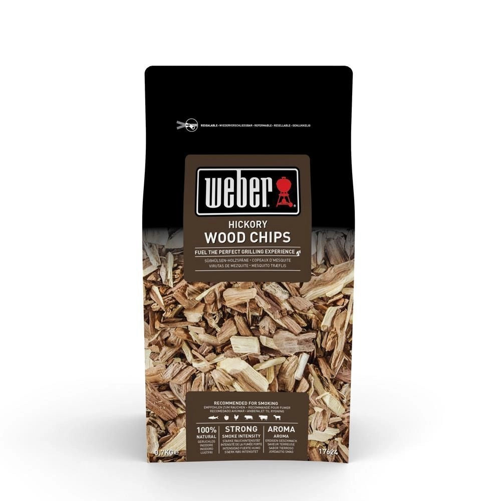 Weber 17624 Chips Legna da Affumicatura Hickory 0.7 Kg per Barbecue a Gas Carbone ed Elettrico