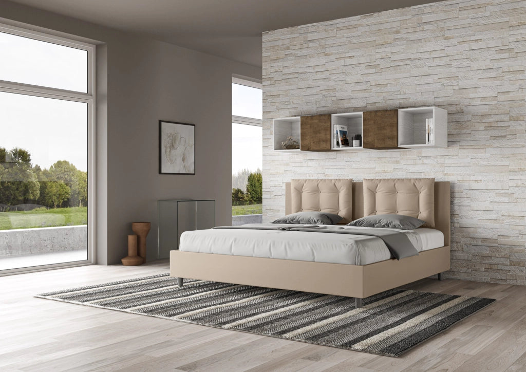 BS COM Letto con rete imbottito 180x190 similpelle tortora