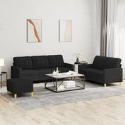 Set di Divani 3 pz con Cuscini Nero in Tessuto 3201318