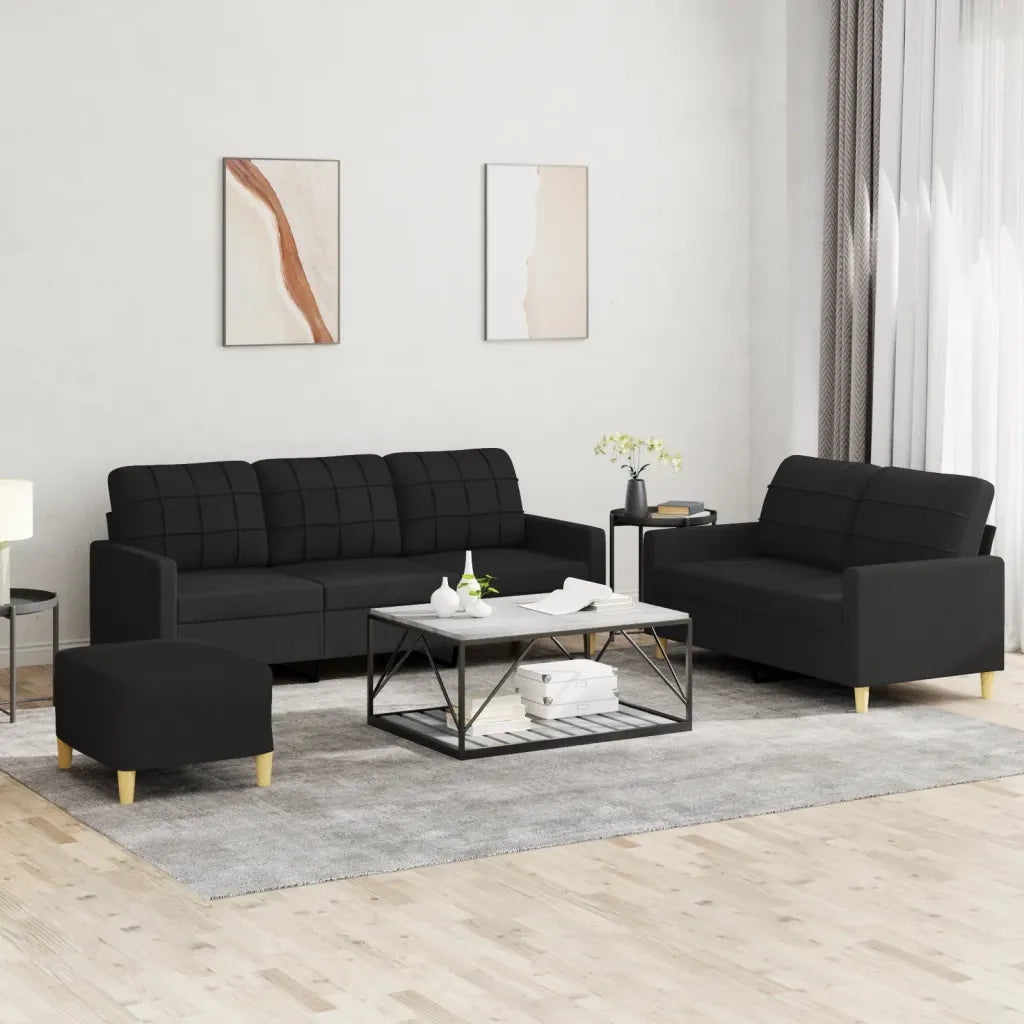 Set di Divani 3 pz con Cuscini Nero in Tessuto 3201318