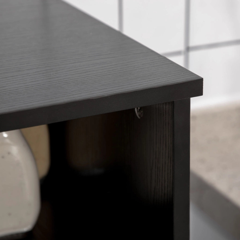 Credenza da Cucina 90x40x120 cm per Microonde con Armadietti Mensole e Cassetto in Legno Nero