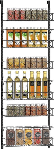 Organizzatore appeso alla porta, 6 livelli di pannelli appesi con 6 pannelli regolabili e 2 ganci, pannello di cucina in metallo da appendere, ideale per cucina, bagno, attico, armadio, stanza da letto - nero