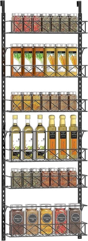 Organizzatore appeso alla porta, 6 livelli di pannelli appesi con 6 pannelli regolabili e 2 ganci, pannello di cucina in metallo da appendere, ideale per cucina, bagno, attico, armadio, stanza da letto - nero