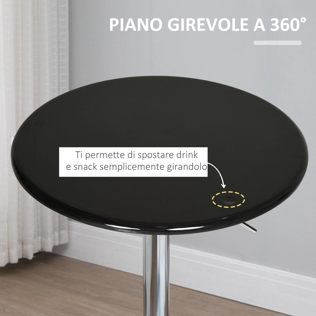 Tavolo da Bar Rotondo con Piano Girevole e Base in Acciaio ¨C Minimal ¨C Nero, ¦µ61x76-97cm