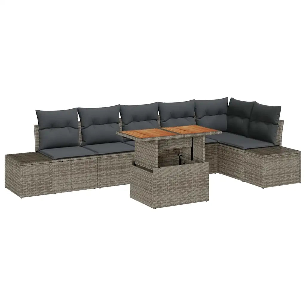 Set da Pranzo per Giardino con cuscino 7 pcs Grigio e Marrone