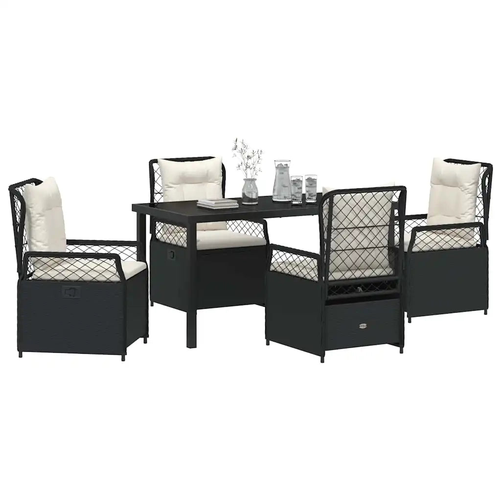 Set da Pranzo per Giardino 5 pcs Nero polyrattan 3380983