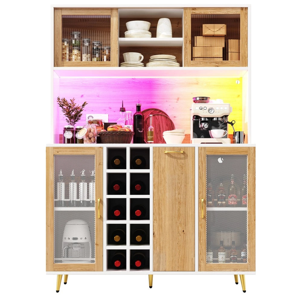 Mobile Buffet con LED ¨C Xylo ¨C Bianco con Effetto Legno, 5 Ante, Cantinetta, 120x40x170