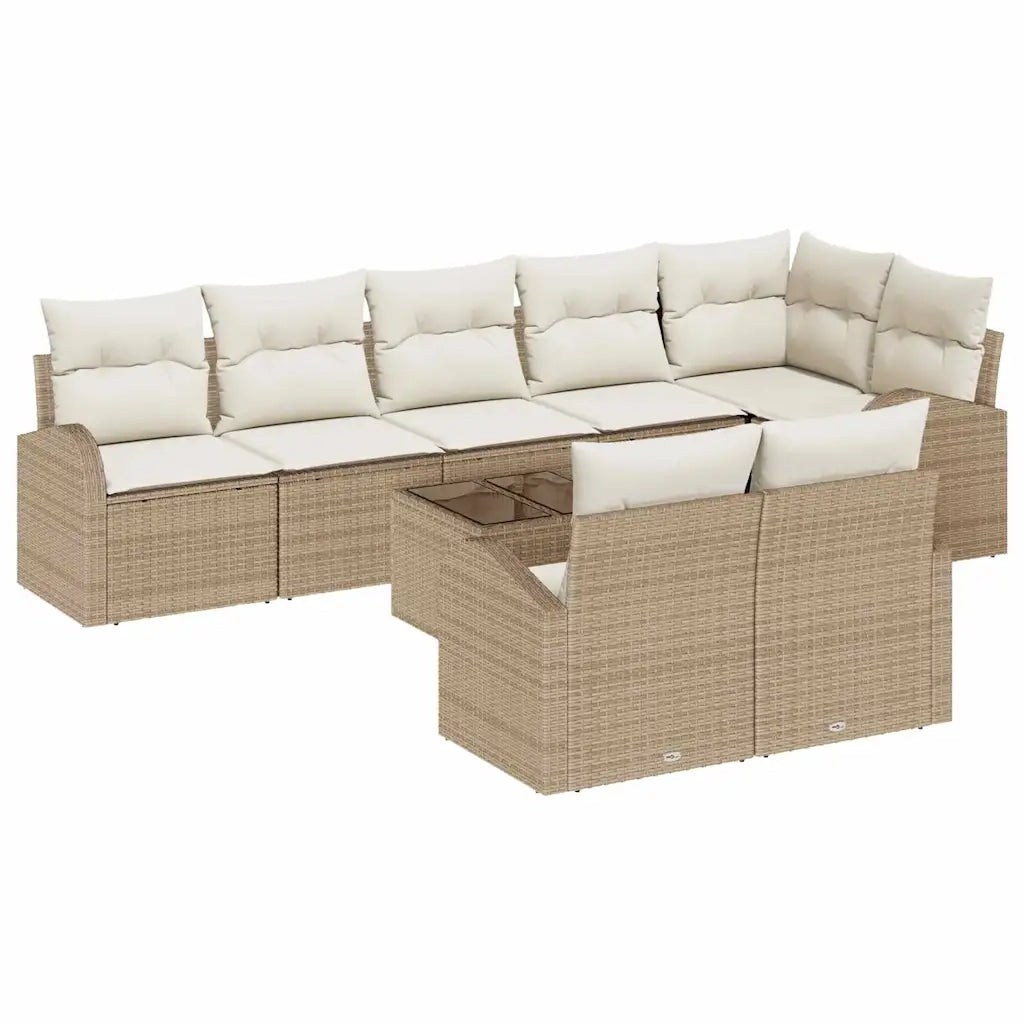 Set Divano da Giardino 9 pcs Beige e Bianco polyrattan