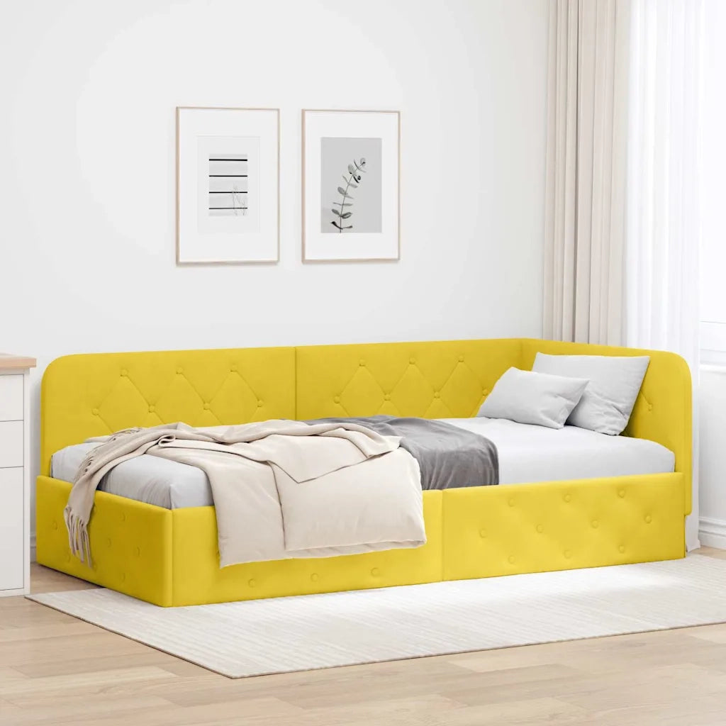Cornice del letto ad angolo Giallo 90 x 200 cm Velluto 42016539
